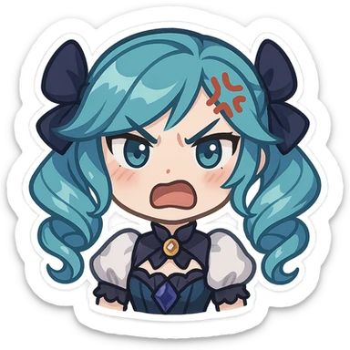 Gwen from League of Legends as a chibi emote, angry expression sticker