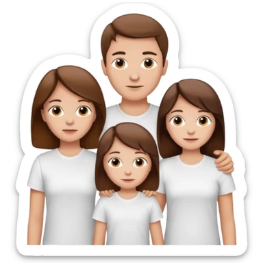 boy with brown hair in white T-shirt,with mom, dad and twin sisters sticker
