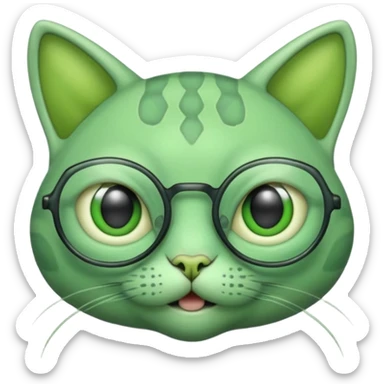 green alien cat with no fur, and spectacles sticker