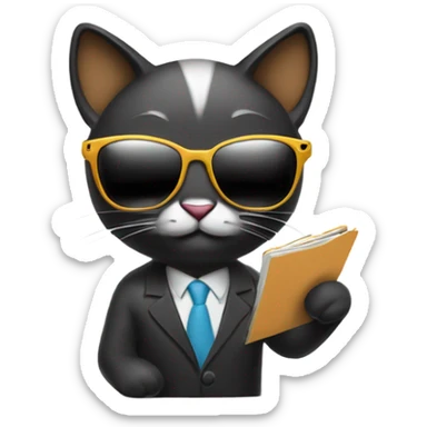 Create an emoji of the same cool cat (with sunglasses) checking off a simple list with its paw. The cat should look satisfied/pleased. Keep the same minimal style but make it look effortless and fun. Maybe add a tiny checkmark floating near its paw. sticker