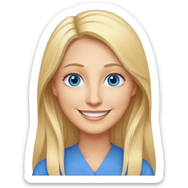 a 40 year old teacher with really long blonde hair and blue eyes long face smaller eyes smiling happy sticker