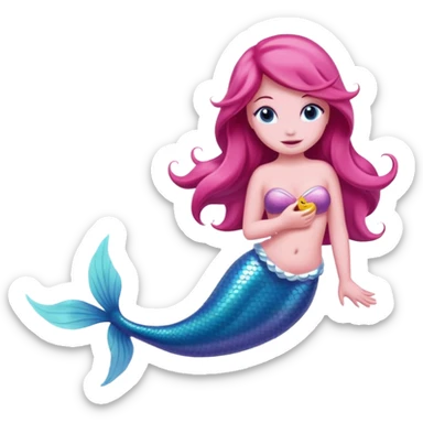 Pink dolphin emoji with ariel mermaid sticker