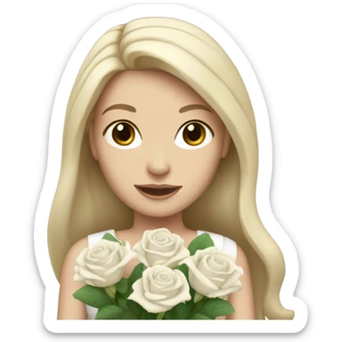white girl with long hair with a bouquet of  white roses sticker