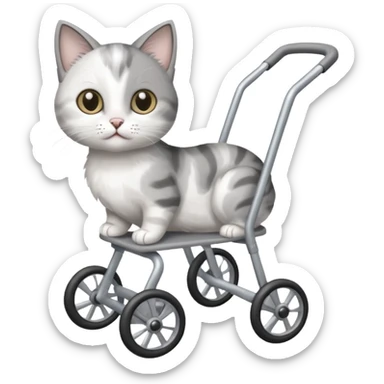 disabled grey and white small cat using a mobility walker for cats sticker