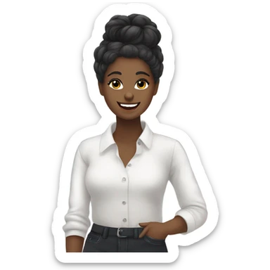 A cute and happy bichon frise with a hair in a bun black hair woman at the airport  sticker