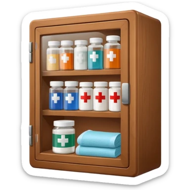 brown first aid cabinet front glass sticker