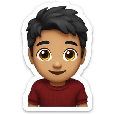 smiling and pointing 3 years old north indian with black hair wearing a dark red sweater sticker