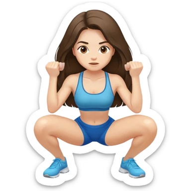 beautiful pale brunette girl with long hair doing squats  sticker