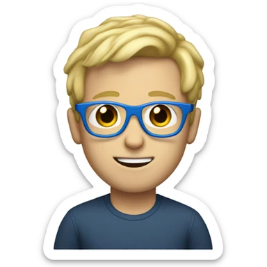Skinny white boy with blonde hair and blue glasses sticker