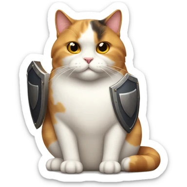 Fat calico cat with a shield  sticker