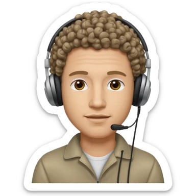 curly hair man wearing headphones no microphone sticker