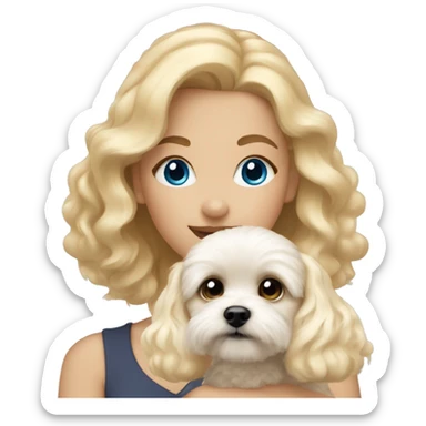 Blonde girl with blue eyes and blonde maltipoo sticker