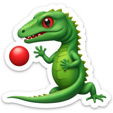 Funny lazy eye lizard that looks like a hand puppet hitting a red button sticker