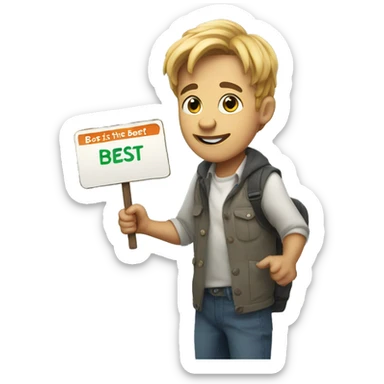 an animated character holding "NEWT is the best" sign board sticker