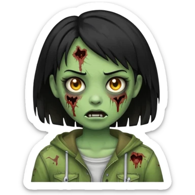 Emoji zombie girl verde com cabelo preto liso  curto sticker