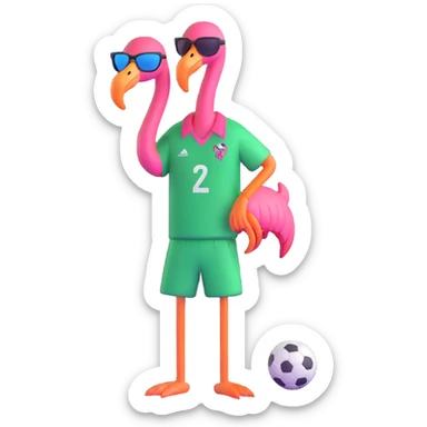 flamingo soccer player with sunglasses and a black and green jersey sticker