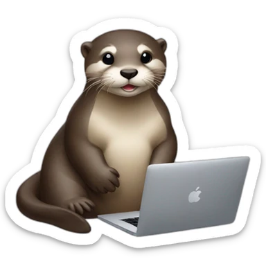 female otter lean against a pillow and use a macbook sticker