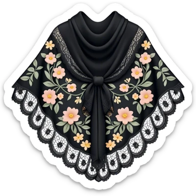 A simple black lace shawl with a delicate design sticker