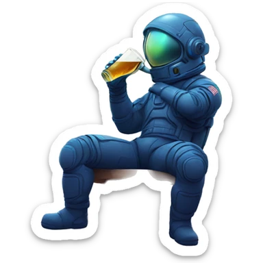 Person sat on a galactic nebula drinking beer, line drawn style sticker