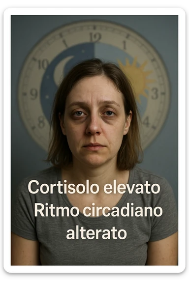 Donna con cortisolo elevato ritmo circadiano alterato immagine realistiche in italiano sticker