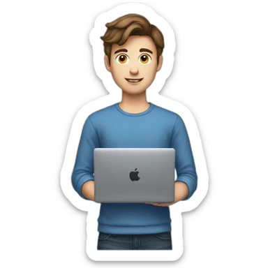 A 19 years Old guy with brown hair using a macbook  sticker
