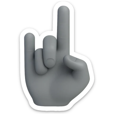 Change the hand color to a cool gray tone, keep the back of the hand visible, only ring and index fingers raised, middle finger bent, no background, style consistent with the original image. sticker
