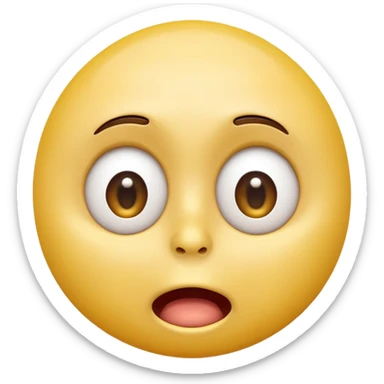 A 3D glossy yellow emoji face with a horrified expression, only large wide-open eyes, wide-open mouth, raised eyebrows, no nose, hands against its cheeks, vector style, black background, high quality, soft studio lighting sticker