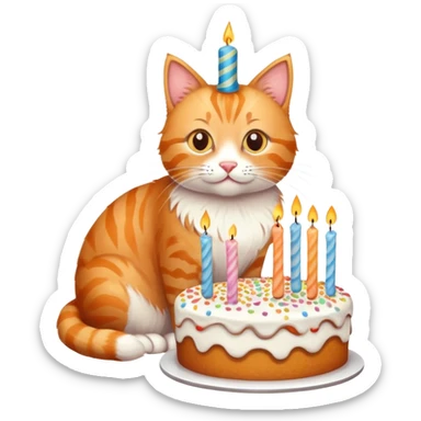 Cat with birthday cake sticker