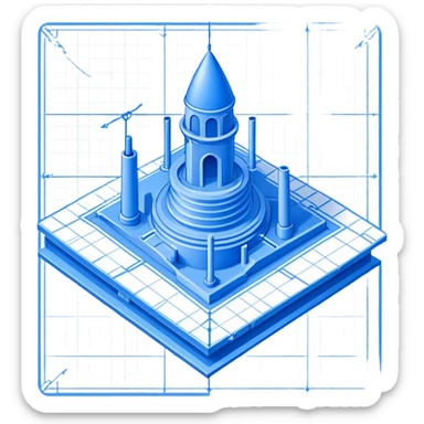 blue blueprint with a dashed line connecting a start point and a destination point sticker