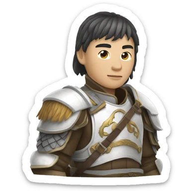 a mongolian soldier  with white skin and leather armor on a horse from the side sticker