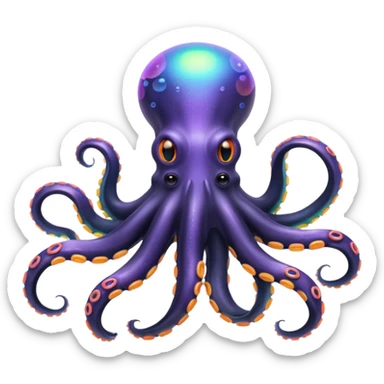 Epic iridescent black colored octopus with neon-pastel multi colored suction cups under the tentacles sticker