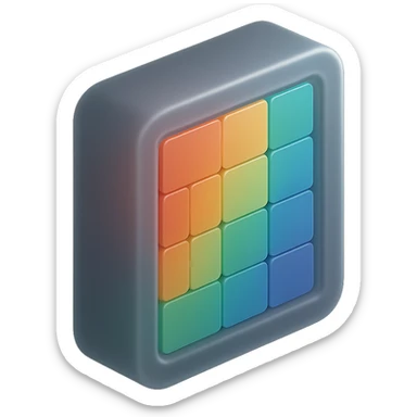 matte glass style 3D object with a colorful tile pattern visible inside sticker