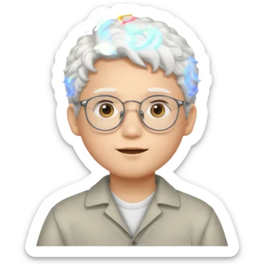 young asian boy with curly white hair and glasses sticker