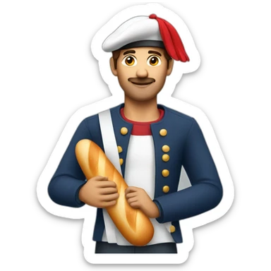 french man with red beret and a baguette sticker
