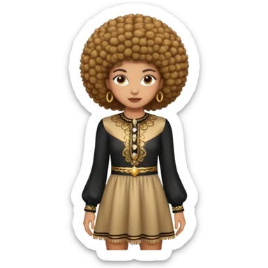 A light brown skinned who have afro type of hair and wearing a long sleeve dress with fringes sticker