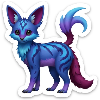 Feral Rare realistic edgy black-blue-burgundy-violet-gradients pretty beautiful handsome gorgeous aesthetic colorful vibrant Vernid-Trico-species-Fakemon-creature by LiLaiRa, random markings, tufted ears, full body sticker