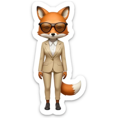 serious anthropomorphised female fox in stylish outfit with sunglasses, back facing the viewer, head down, extremely sad and dejected posture and expression, full-body view sticker