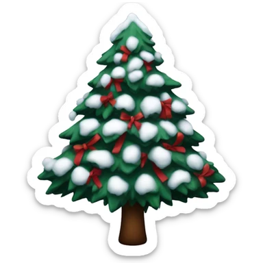 Snowy Christmas tree with dark red bows sticker