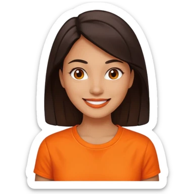 medium tone skin, dark hair, orange shirt, woman sticker