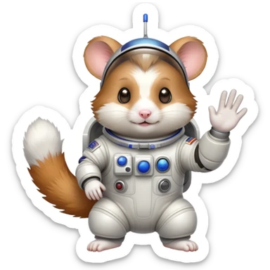 space hamster in a spacesuit waving his hand sticker