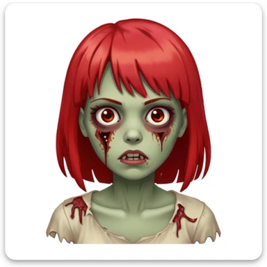 faça uma mulher zumbi com médio com franja com mechas na ponta vermelha  sticker