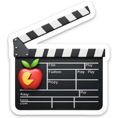 storefront with film clapperboard and play button, cheerful look, apple style emoji sticker