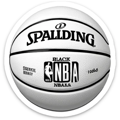 Minimalist black and white Spalding basketball with NBA logo, monochrome design, iOS emoji style sticker