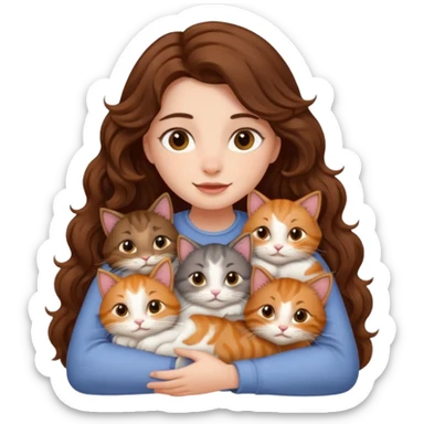 girl with long wavy brown hair snuggling 6 cats sticker