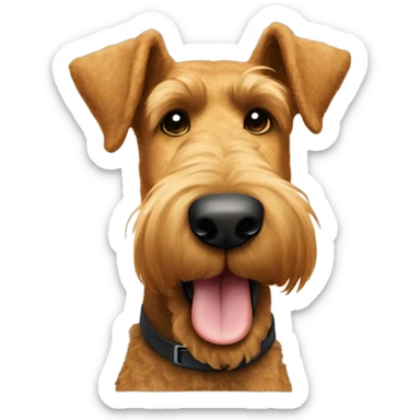 Very happy Airedale Terrier, showing thumb up sticker
