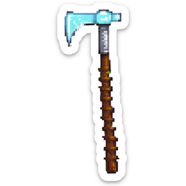 pixelated Minecraft diamond pickaxe with brown handle sticker