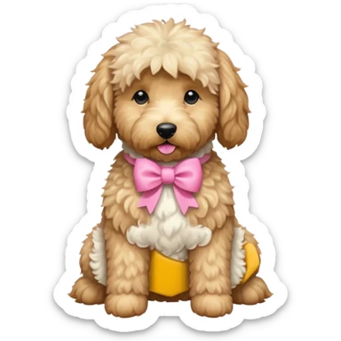 Cute Golden doodle with pink bow sitting down sticker