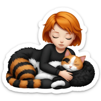 short hair Ginger Girl sleeping with a black and a white bigger cat  sticker