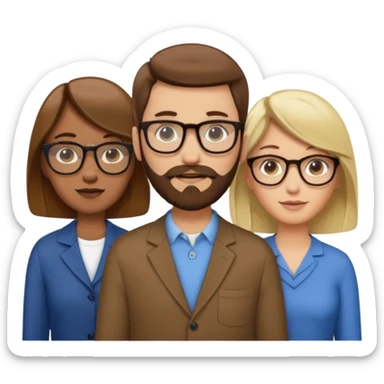 Four people including a man with hair and glasses, a man with a beard and no glasses, a woman with long brown hair and no glasses and a woman with a blonde bob and no glasses sticker