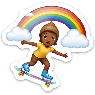 Poop emoji skating in a rainbow  sticker